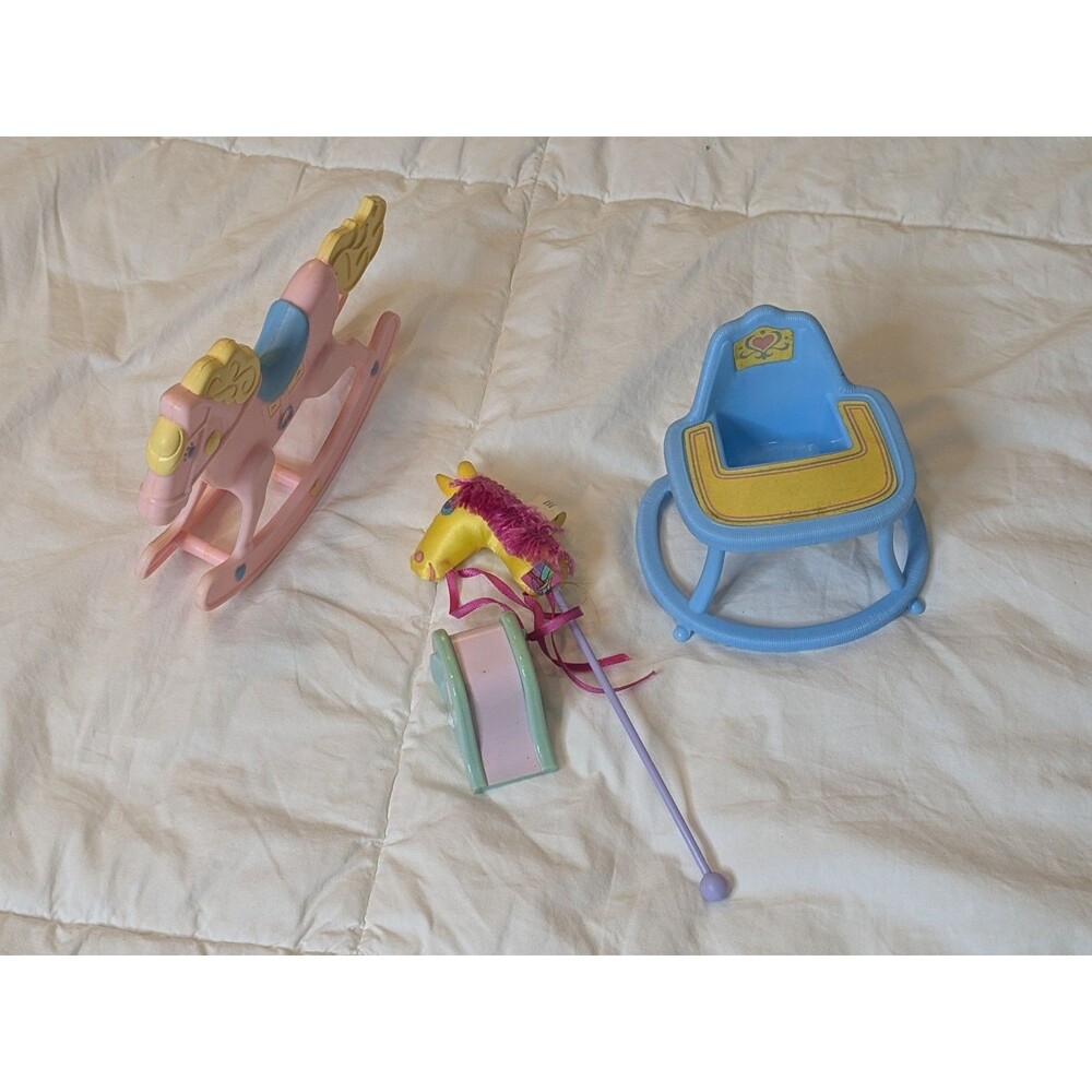 Vintage Mattel Barbie Heart Family Nursery Rocking Horse Baby Bouncer Chair 1984
